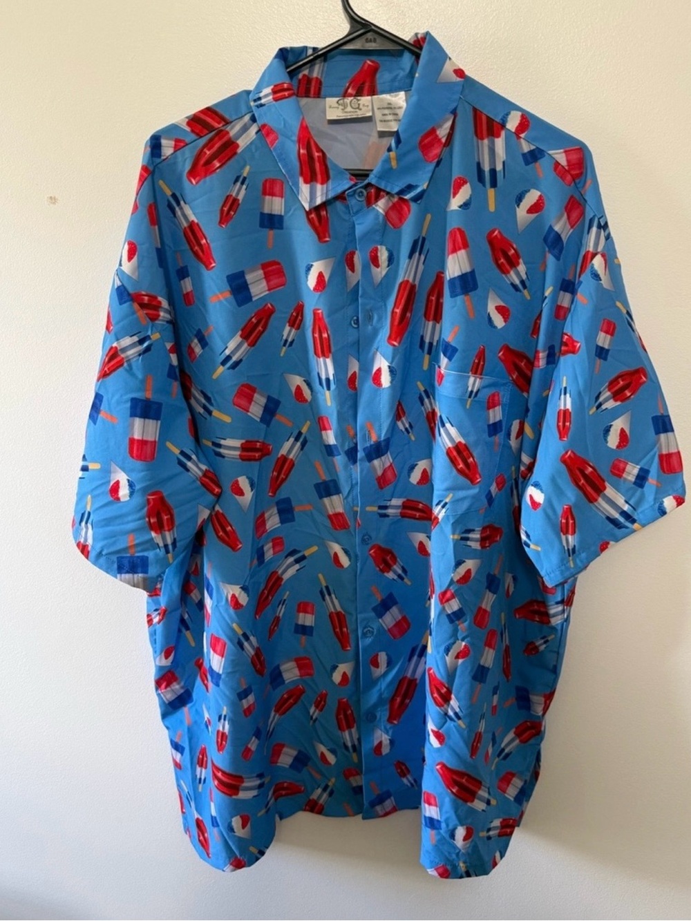 Men's Short-Sleeve Button-Down Shirt in Bright Blue with Popsicle Print